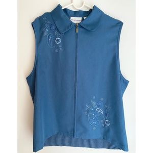 Alfred Dunner Blue Paisley Floral Embroidery Zip Up Vest [US 16]